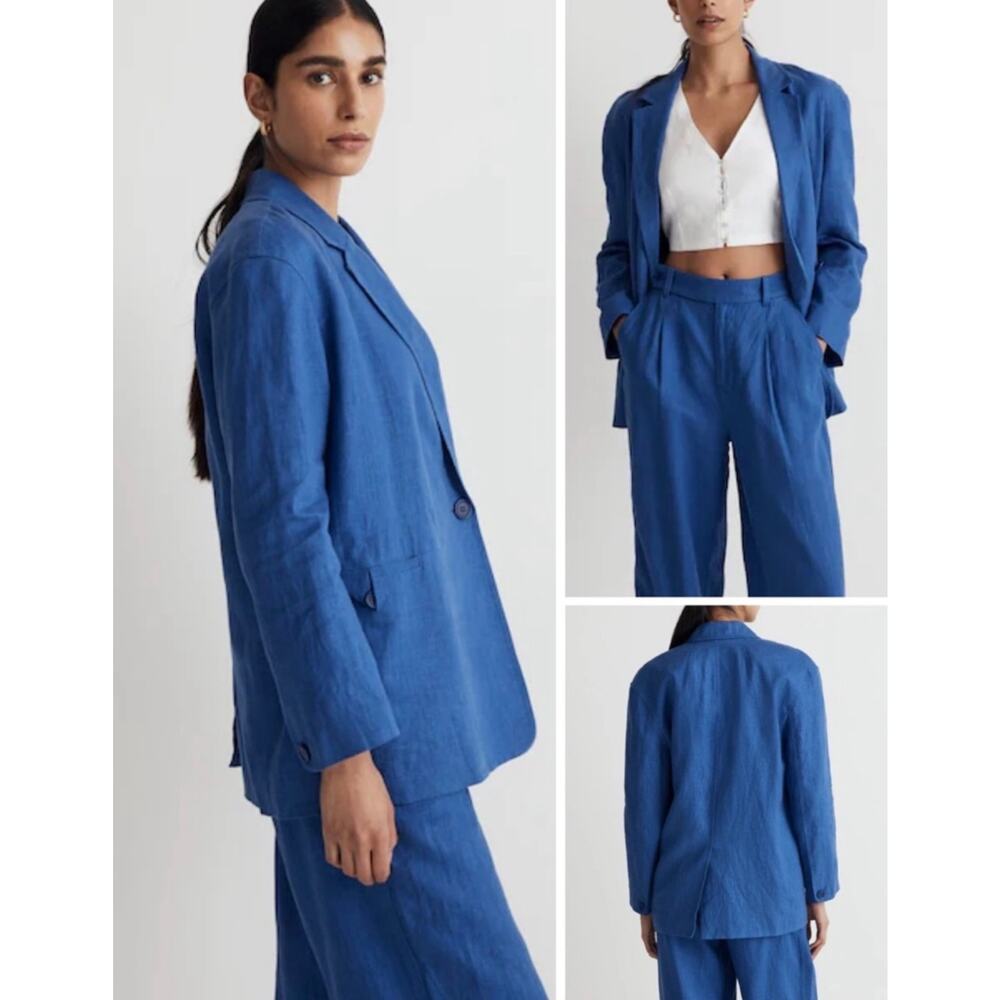 Madewell Blue Linen XS Double-Breasted Oversized Blazer Jacket - Picture 16 of 16